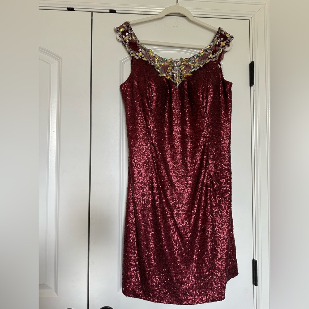 Maroon Sequin Homecoming Dress